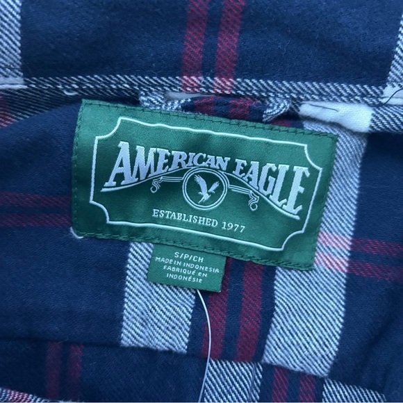 American Eagle NWT Flannel Plaid Men's Button Up Shirt Long Sleeve Small Navy - Picture 5 of 8